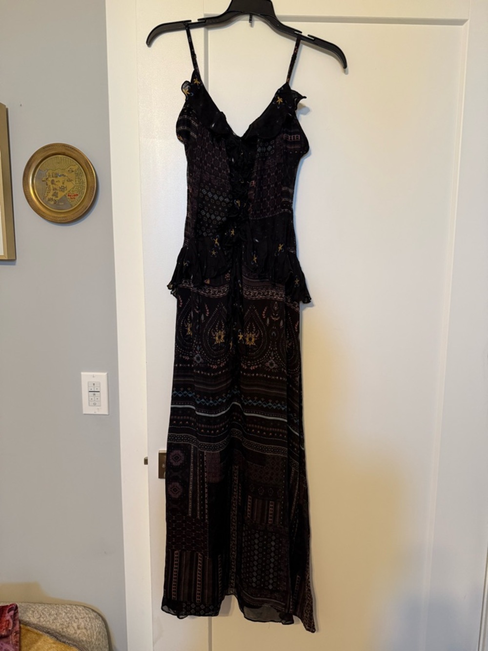 Anthropologie Black Patterned Maxi Dress